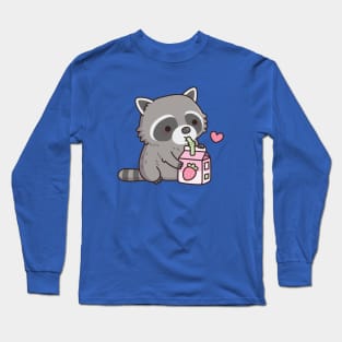 Cute Raccoon Loves Strawberry Milk Doodle Long Sleeve T-Shirt